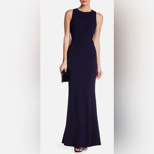Minuet Solid Side Cut Out Navy Blue Maxi Gown Dress - Size Large